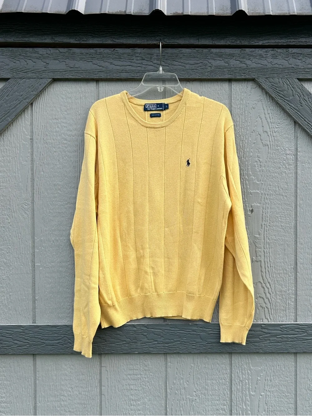 Polo by Ralph Lauren Yellow Ribbed Crewneck Sweater with Embroidered Pony Logo
